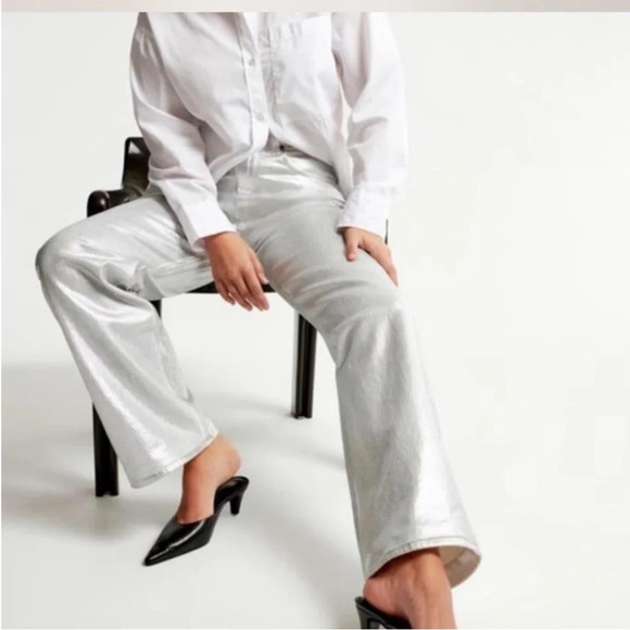 WAYF Luxury Metallic Silver High Rise Vegan Leather Pants Size Small - Picture 1 of 13